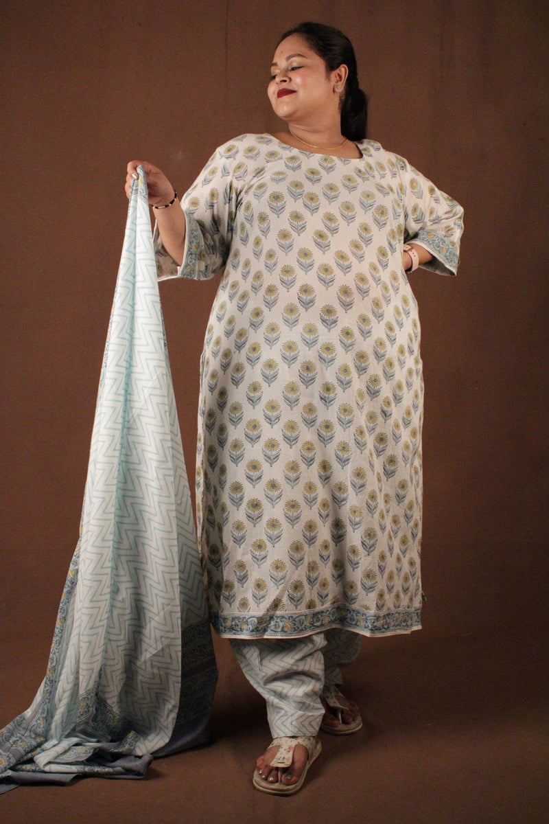 Light Blue Bagru Hand Block Print Ready to wear Salwar-Kameez with Dupatta - Isadora Life Online Shopping Store