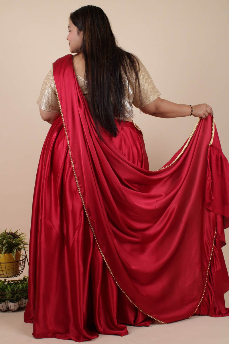 HALF SAREE TWIST - Gorgeous Ruffled Dupatta and Half Saree with stitched blouse - Isadora Life Online Shopping Store