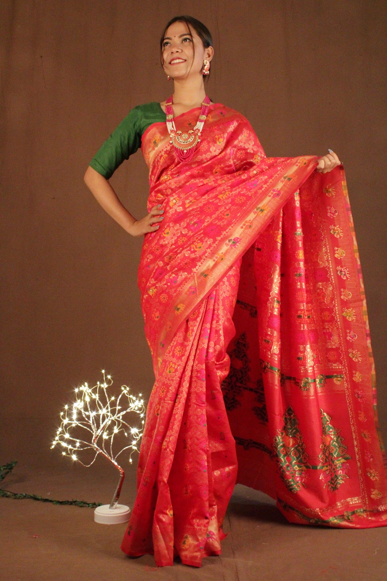 Crimson Patola  with kanjivaram Zari Interweaving pattern Wrap in 1 minute Saree - Isadora Life Online Shopping Store