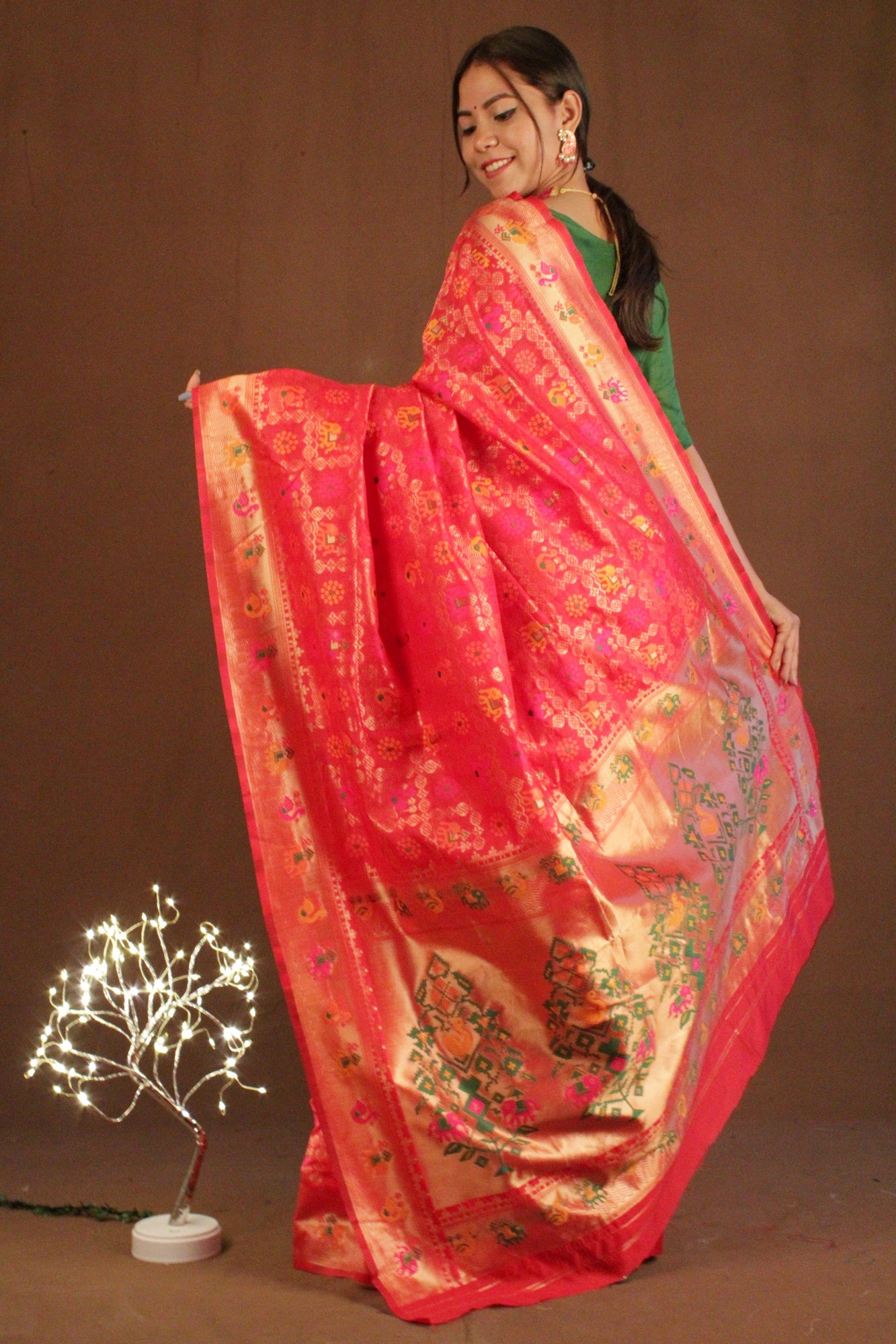 Crimson Patola  with kanjivaram Zari Interweaving pattern Wrap in 1 minute Saree - Isadora Life Online Shopping Store