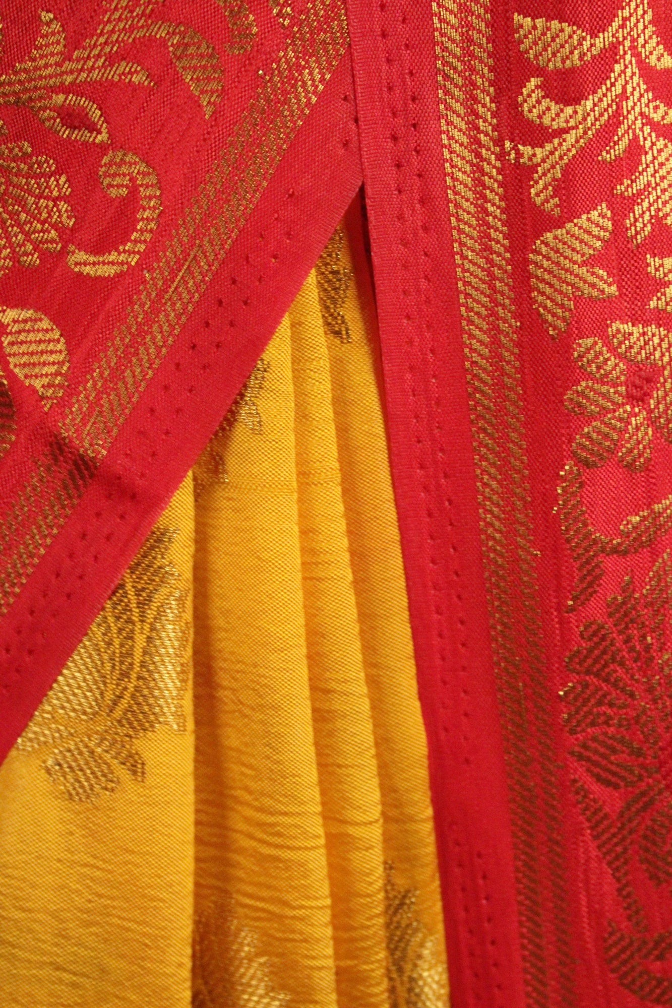 Yellow-Red Kanjivaram woven zari Wrap in 1 minute saree - Isadora Life Online Shopping Store