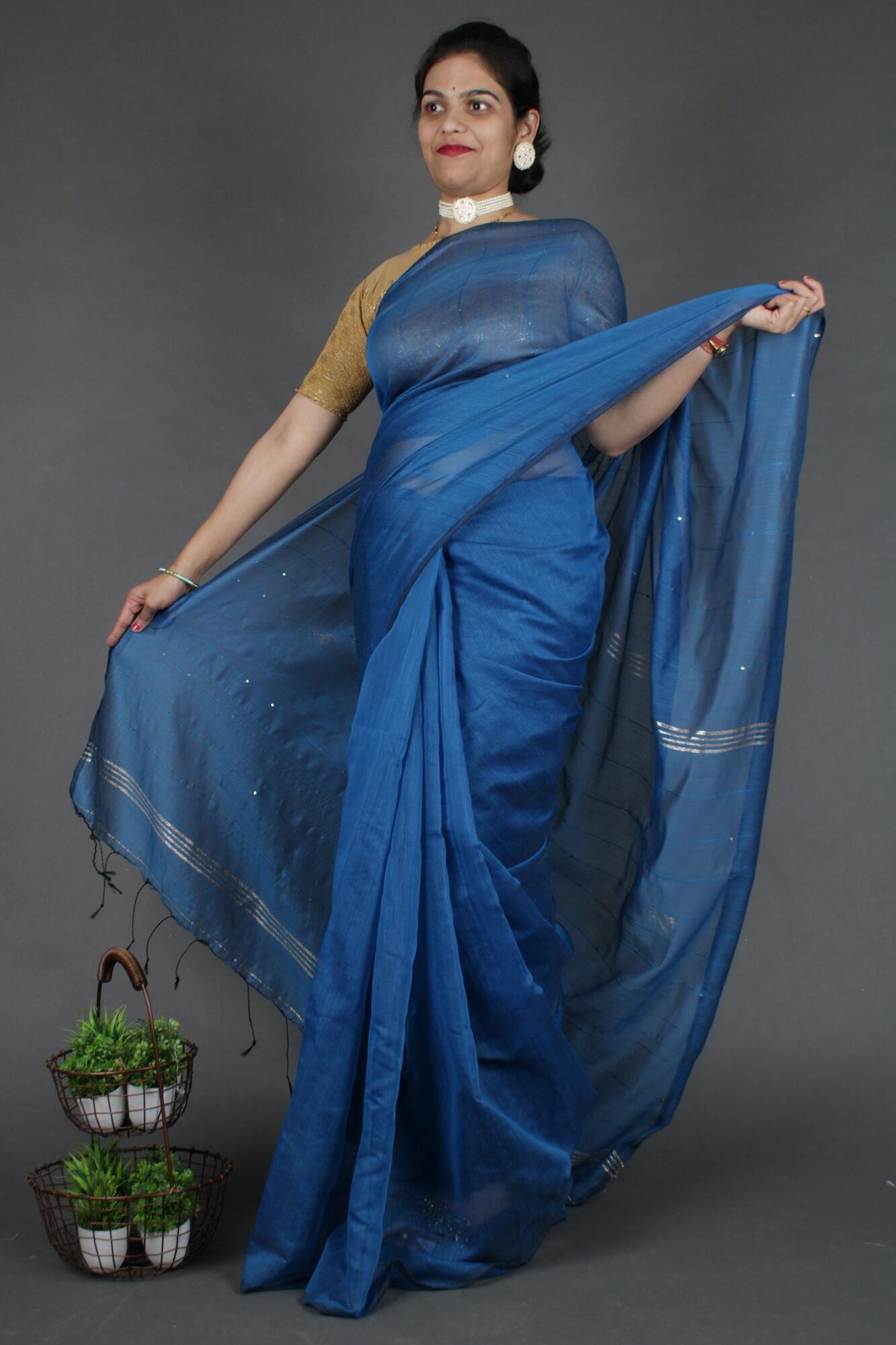 Buy IndusDiva Green and Blue Thirubuvanam Pure Silk Handloom Saree at  Amazon.in