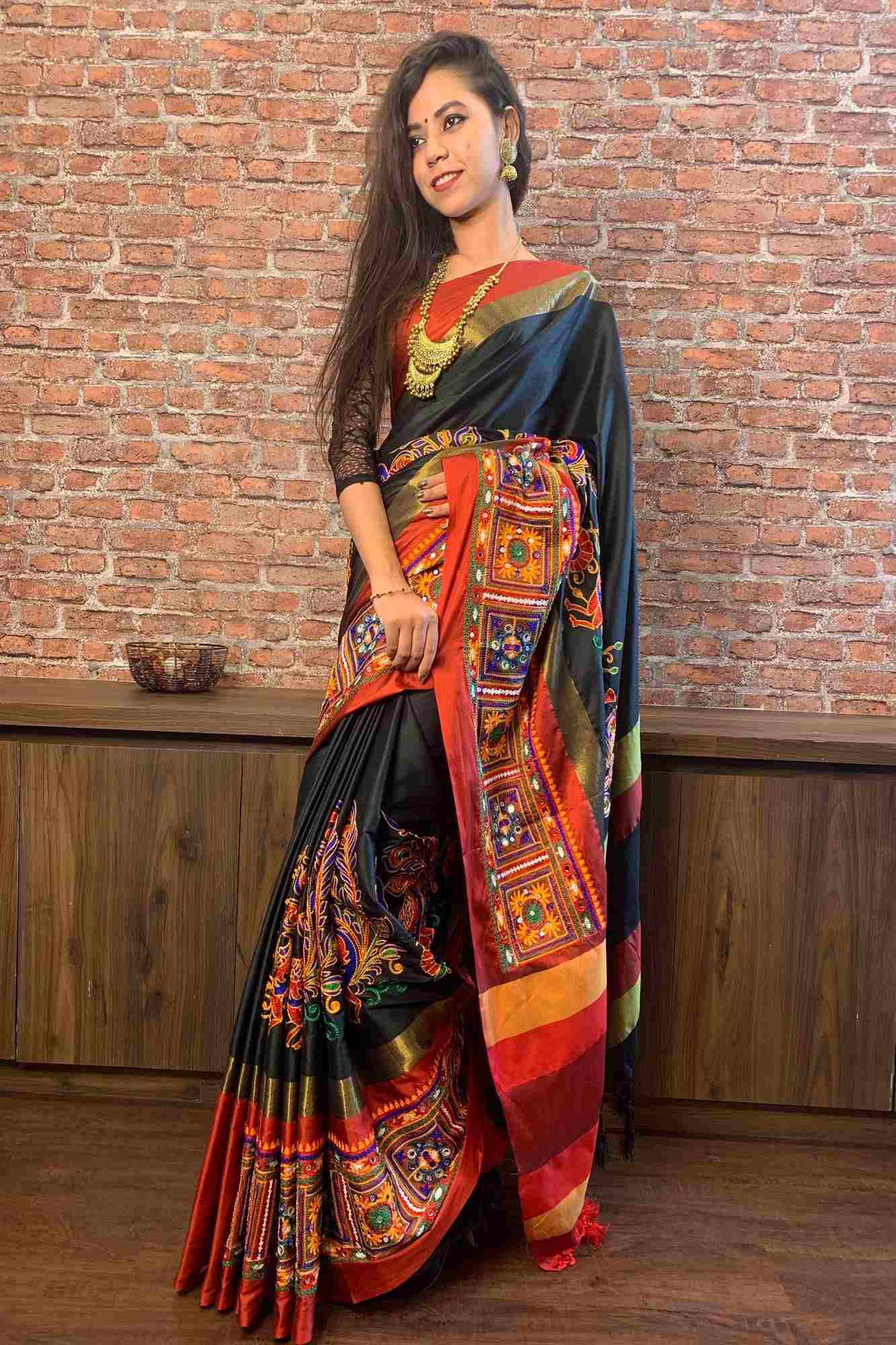 Cotton silk kutchi heavy embroidered wrap in 1 minute saree - Isadora Life Online Shopping Store
