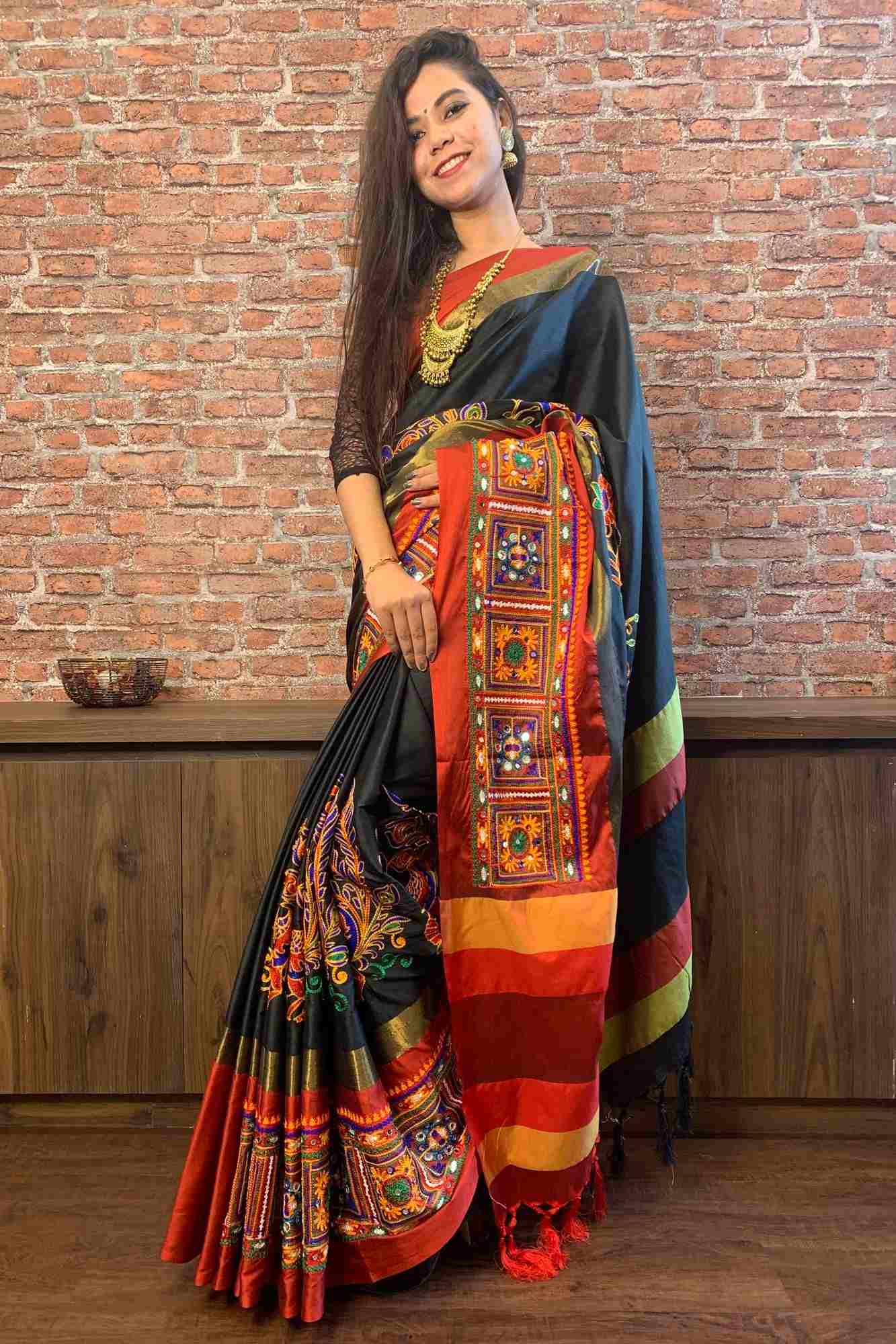 Cotton silk kutchi heavy embroidered wrap in 1 minute saree - Isadora Life Online Shopping Store