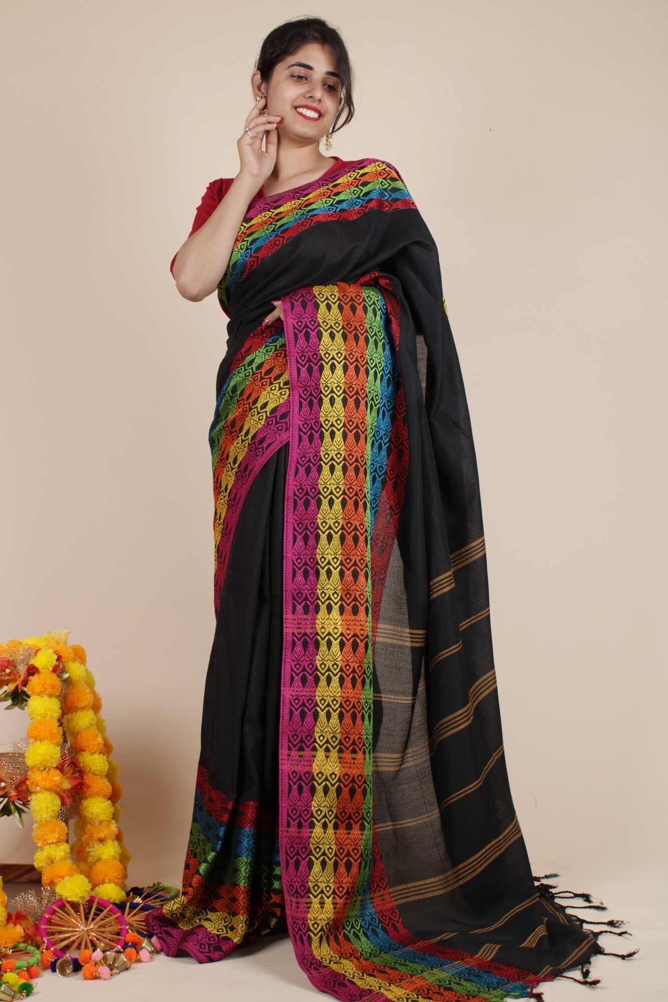 Buy Purple Blue Modal Cotton Saree - Royal Affairs – Resham Suti