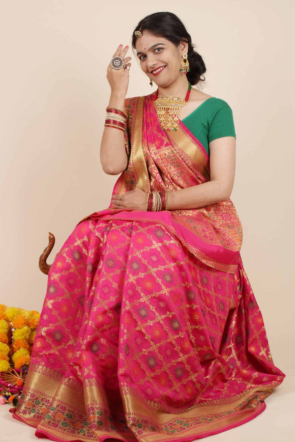 Patola with kanjivaram Zari Interweaving pattern Wrap in 1 minute Saree - Isadora Life Online Shopping Store