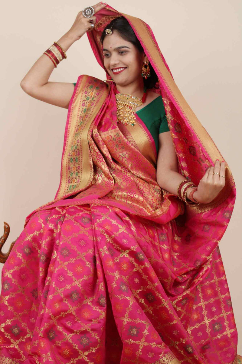 Patola with kanjivaram Zari Interweaving pattern Wrap in 1 minute Saree - Isadora Life Online Shopping Store