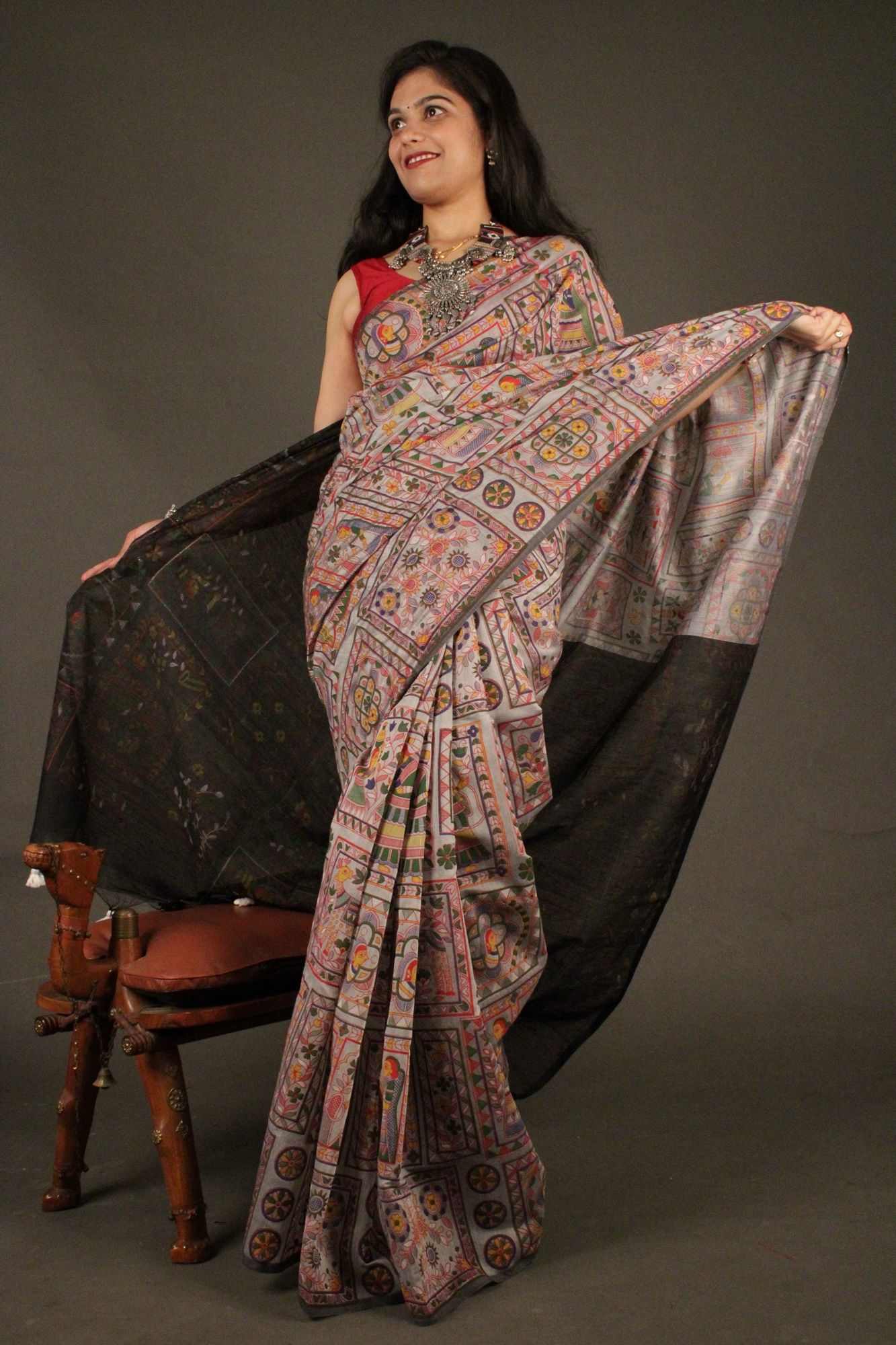 Intricately printed madhubani Printed Wrap in 1 minute saree - Isadora Life Online Shopping Store