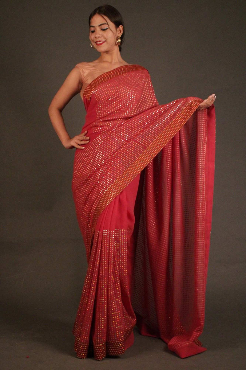 Glittery Pink Sequined Embroidered Wrap in 1 minute saree - Isadora Life Online Shopping Store