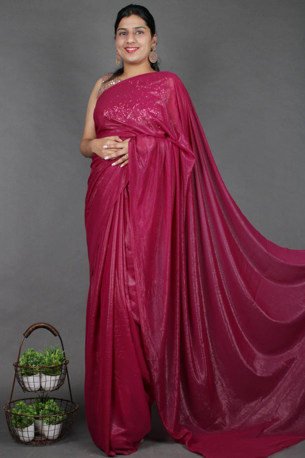 Party wear Shimmery Muave Wine Wrap in 1 minute saree - Isadora Life Online Shopping Store