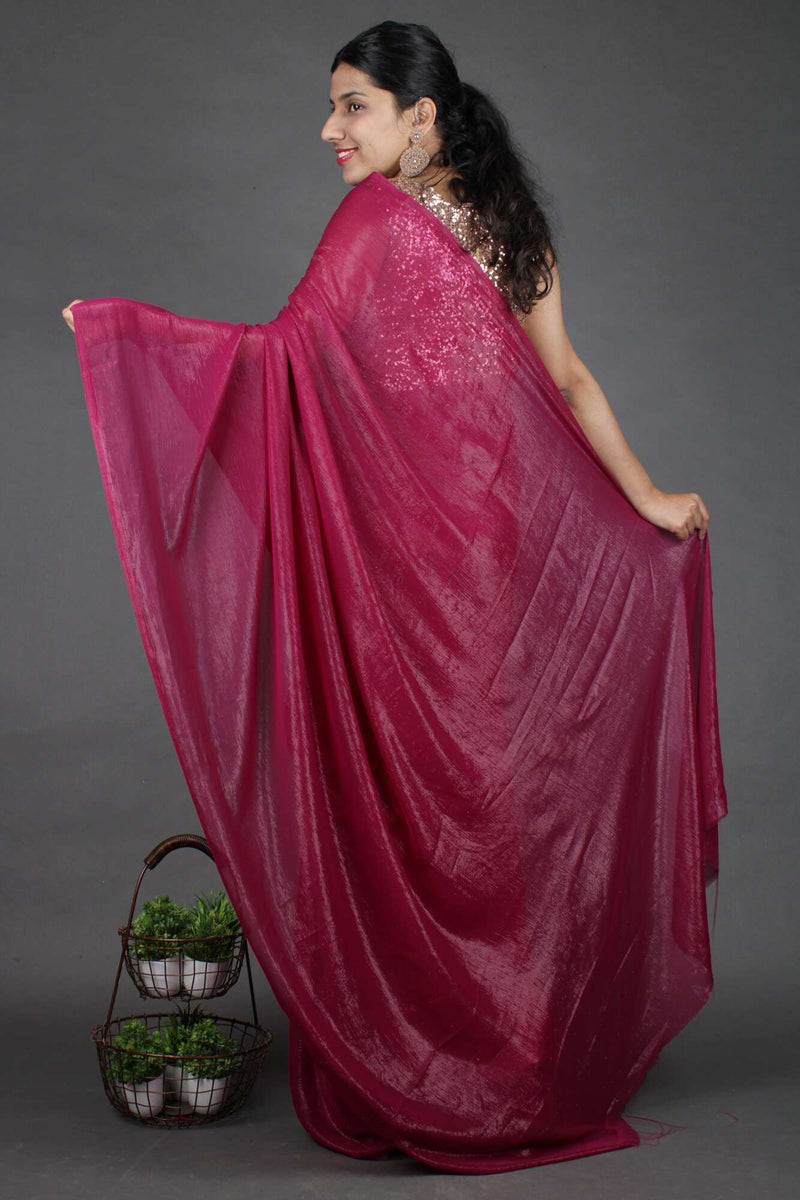 Party wear Shimmery Muave Wine Wrap in 1 minute saree - Isadora Life Online Shopping Store