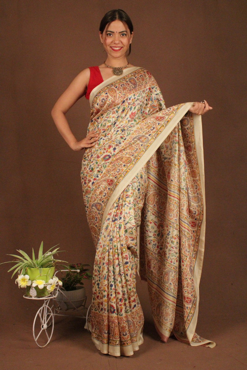 Multicolor Malgudi Printed Wrap in 1 minute saree with readymade blouse - Isadora Life Online Shopping Store