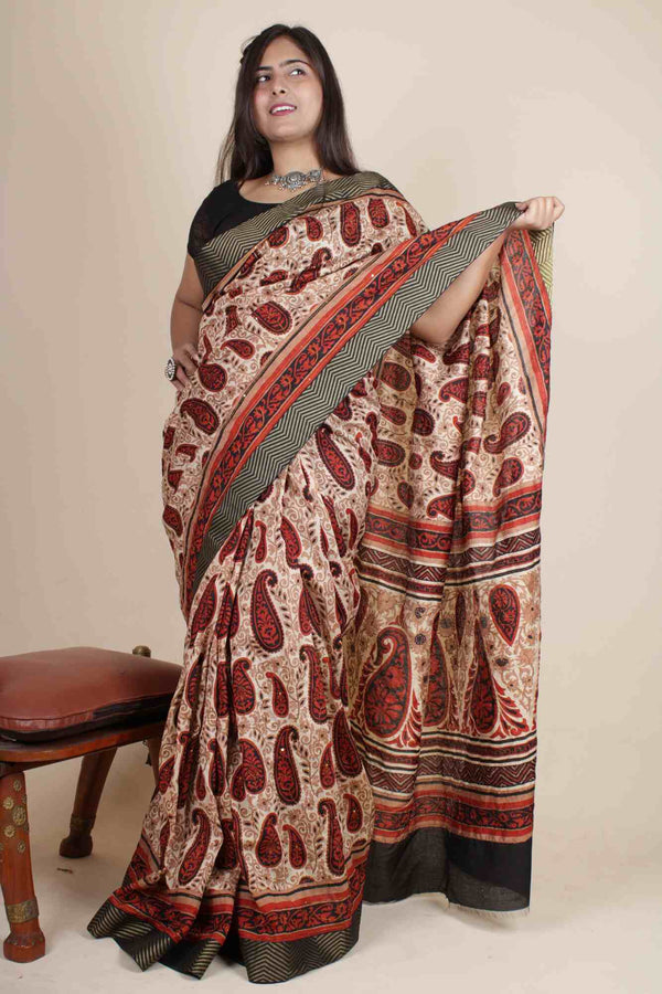 Sophisticated and Stylish Paisley Printed Crepe Cotton Silk Wrap in 1 minute saree - Isadora Life Online Shopping Store
