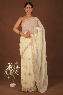Off-White Embellished Sequinned All Over Soft Georgette Wrap in 1 minute saree - Isadora Life Online Shopping Store