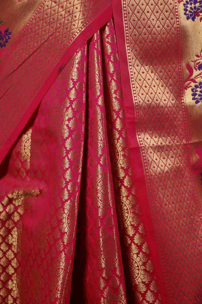 Banarasi with meena border and zari woven butis all over wrap in 1 minute saree - Isadora Life Online Shopping Store