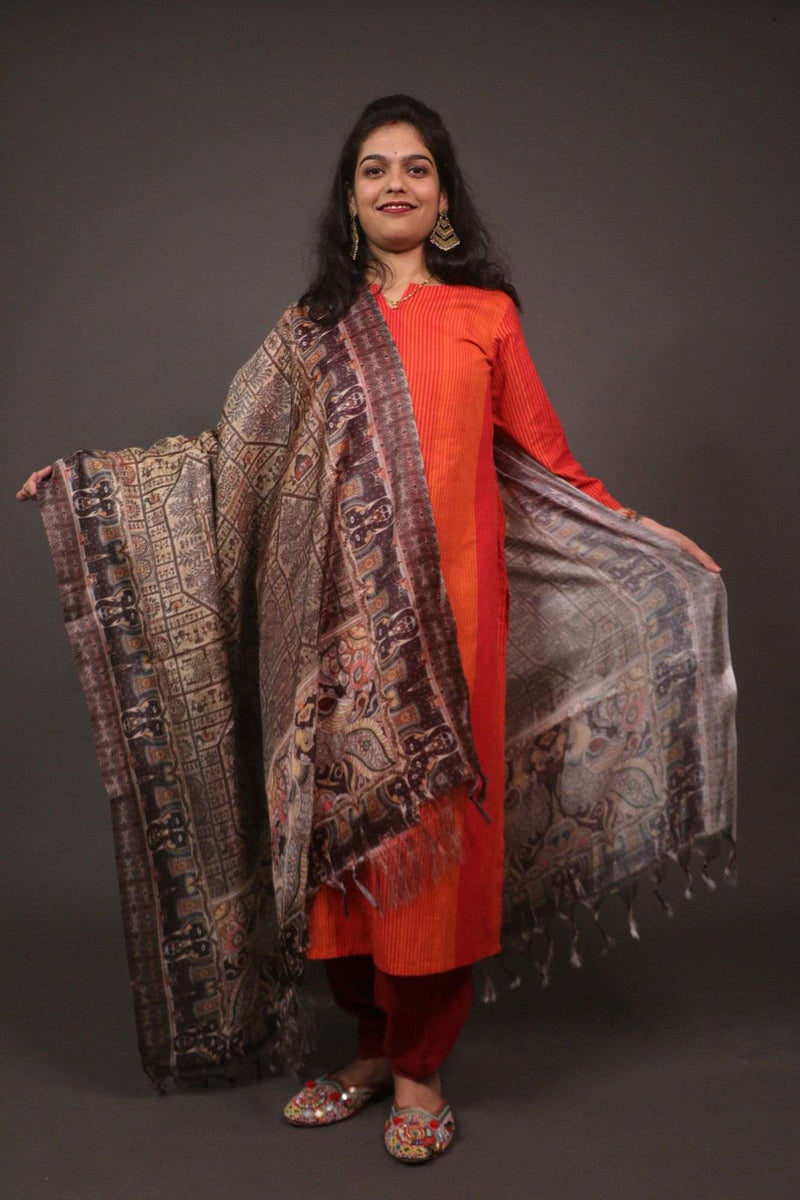 Beautiful classy khadi kurta with khadi silk kalamkari printed dupatta - Isadora Life Online Shopping Store