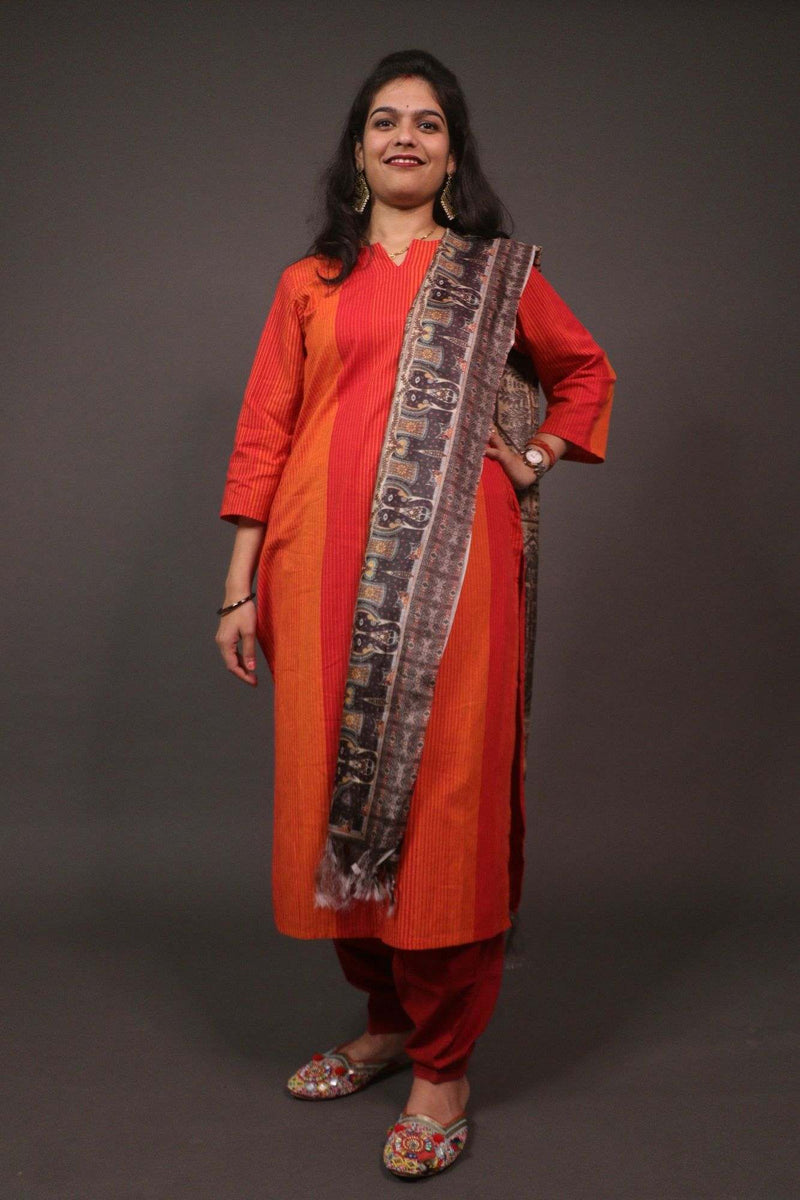 Beautiful classy khadi kurta with khadi silk kalamkari printed dupatta - Isadora Life Online Shopping Store