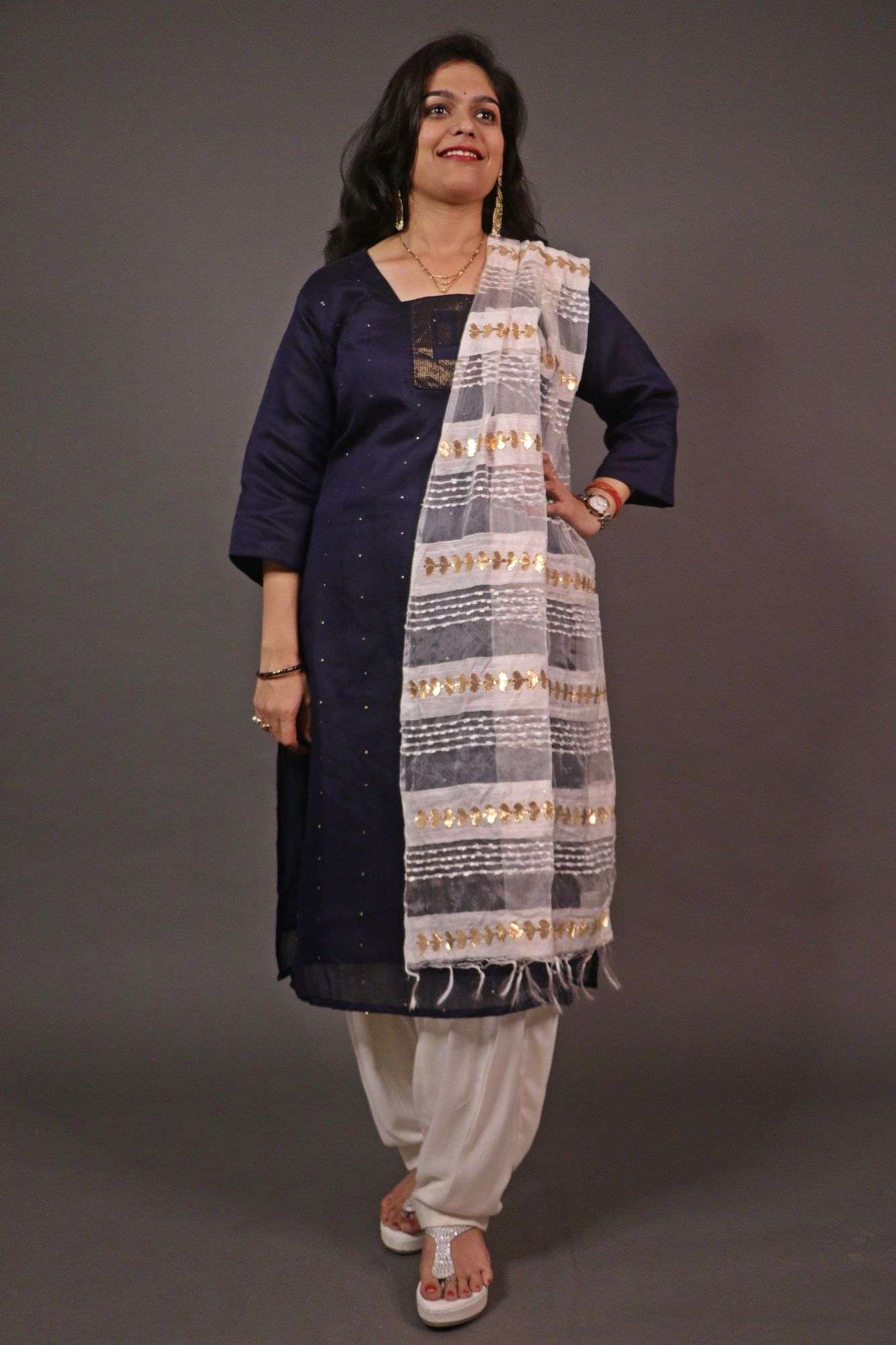 Cotton silk kurta with tiny sequins with offwhite dupatta and salwar - Isadora Life Online Shopping Store