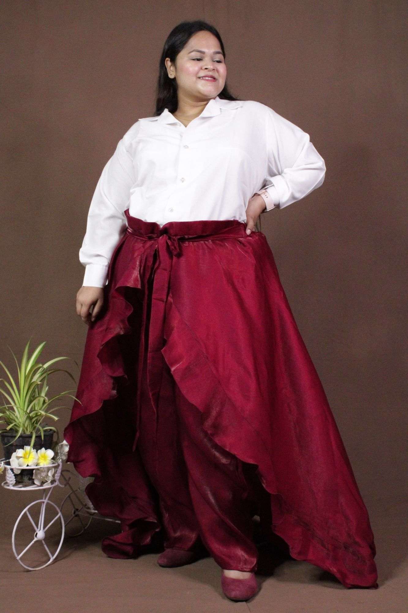 Classy & comfy Maroon apple silk pant skirt - Isadora Life Online Shopping Store