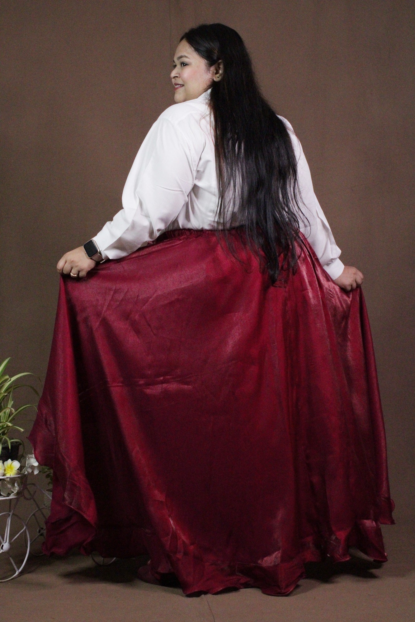 Classy & comfy Maroon apple silk pant skirt - Isadora Life Online Shopping Store