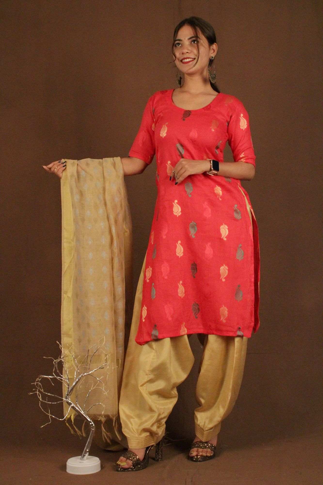 PINK-CREAM Ready to wear Salwar-Kameez with Tisuue Dupatta - Isadora Life Online Shopping Store