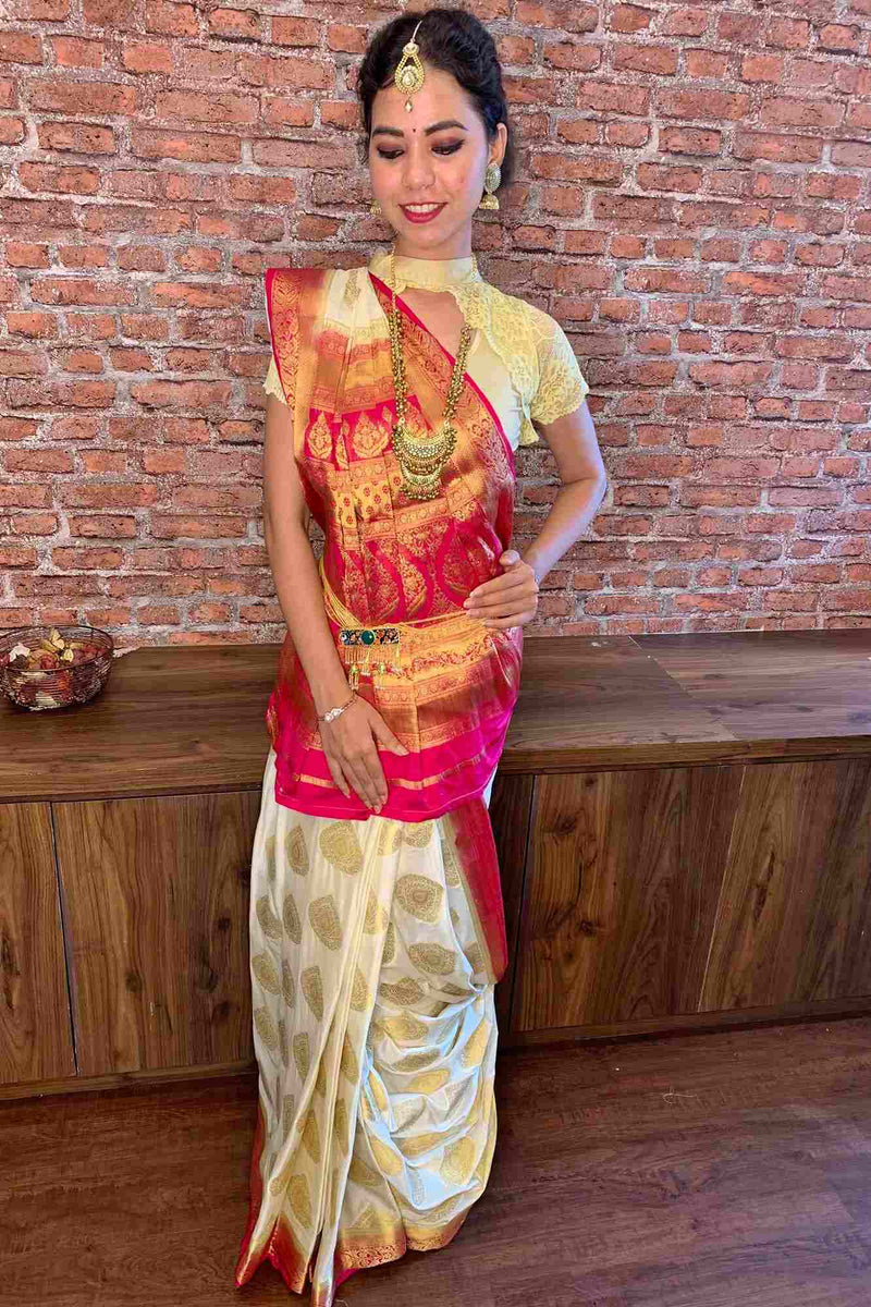 Mysore silk crepe with woven zari butis wrap in 1 minute saree - Isadora Life Online Shopping Store