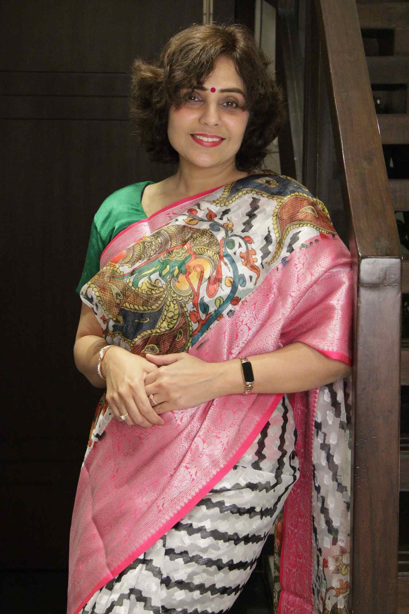 White &Pink Zari Madhubani Print with heavy zari border Wrap in 1 minute saree - Isadora Life Online Shopping Store
