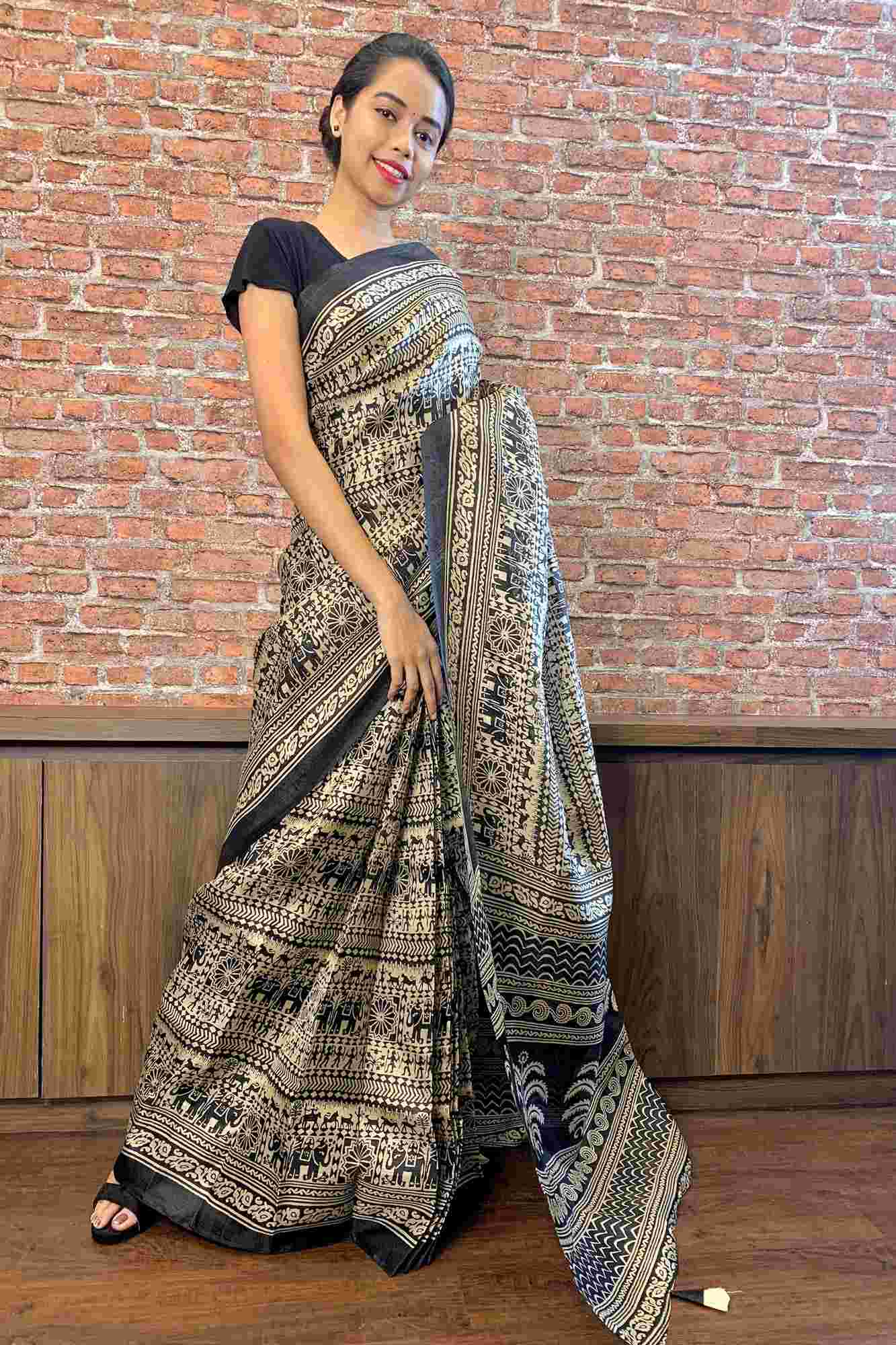 Beautiful tassles pallu & bhagalpuri print wrap in 1 minute saree - Isadora Life Online Shopping Store