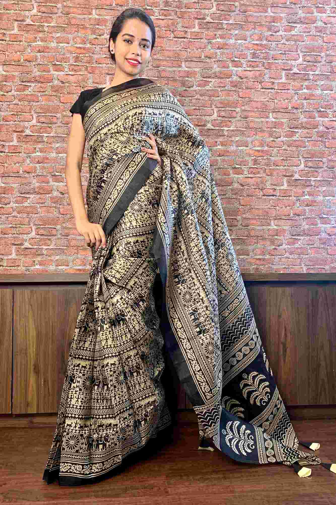 Beautiful tassles pallu & bhagalpuri print wrap in 1 minute saree - Isadora Life Online Shopping Store