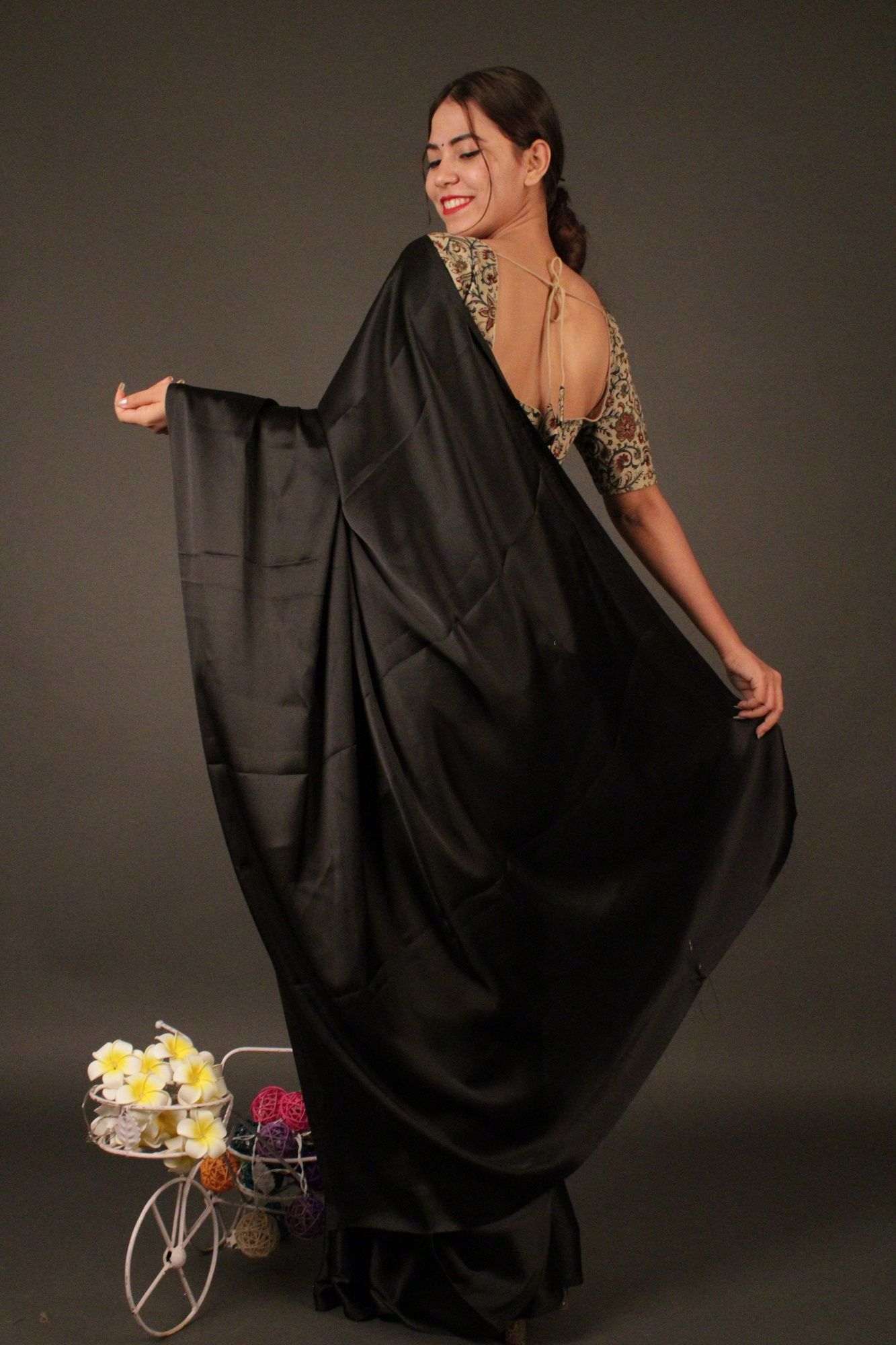 Black satin wrap in 1 minute saree - Isadora Life Online Shopping Store