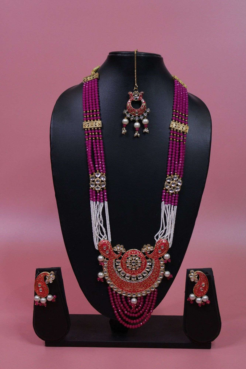 Gold Plated Pearls & Onyx Stones Studded Meenakari Work Jewelry Set - Isadora Life Online Shopping Store