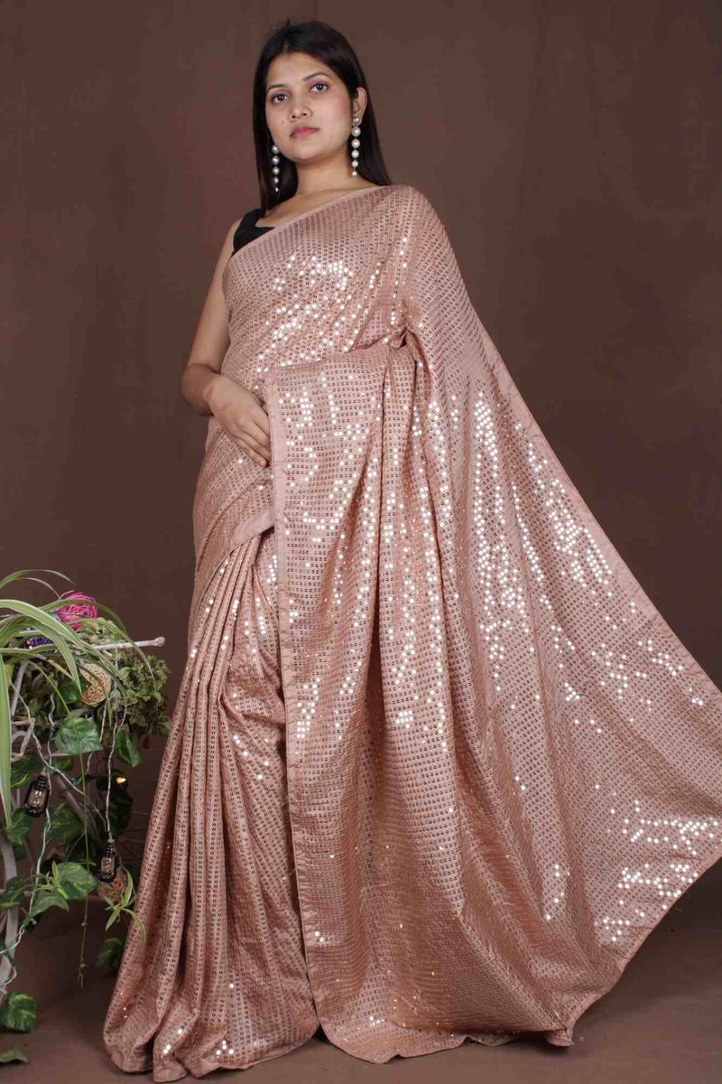 Party wear fancy Beige Sequin Wrap in 1 minute saree - Isadora Life Online Shopping Store