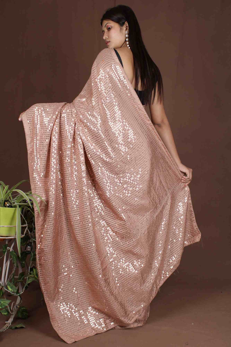 Party wear fancy Beige Sequin Wrap in 1 minute saree - Isadora Life Online Shopping Store