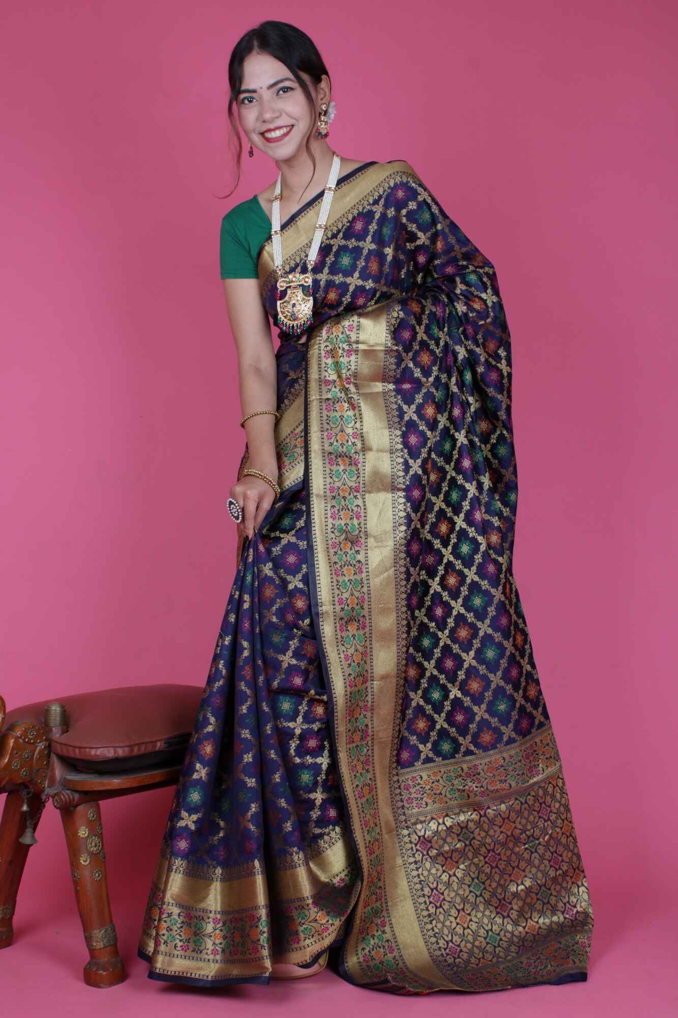 kanjivaram silk saree borderless weaving yellow with pink