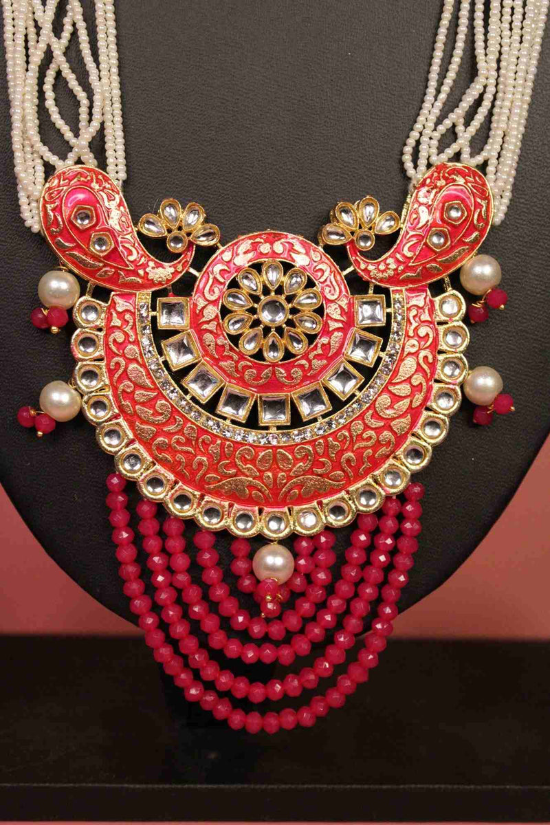 Gold Plated Pearls & Onyx Stones Studded Meenakari Work Jewelry Set - Isadora Life Online Shopping Store