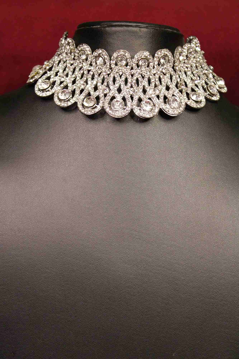 Beautiful silver plated diamond necklace set with maang tika - Isadora Life Online Shopping Store