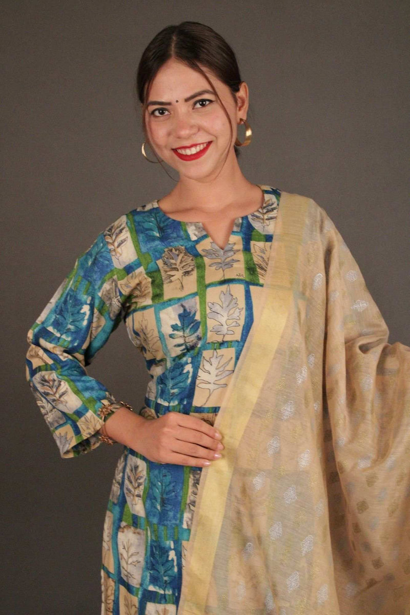 Blue-Beige Ready to wear Salwar-Kameez with Tissue Dupatta - Isadora Life Online Shopping Store