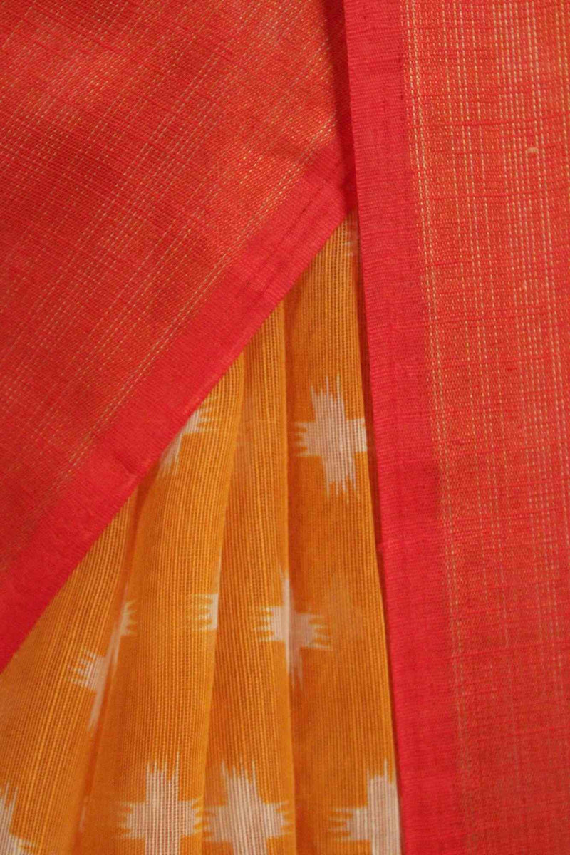 Orange-Red Ikkat Printed Zari Woven Wrap in 1 minute saree - Isadora Life Online Shopping Store