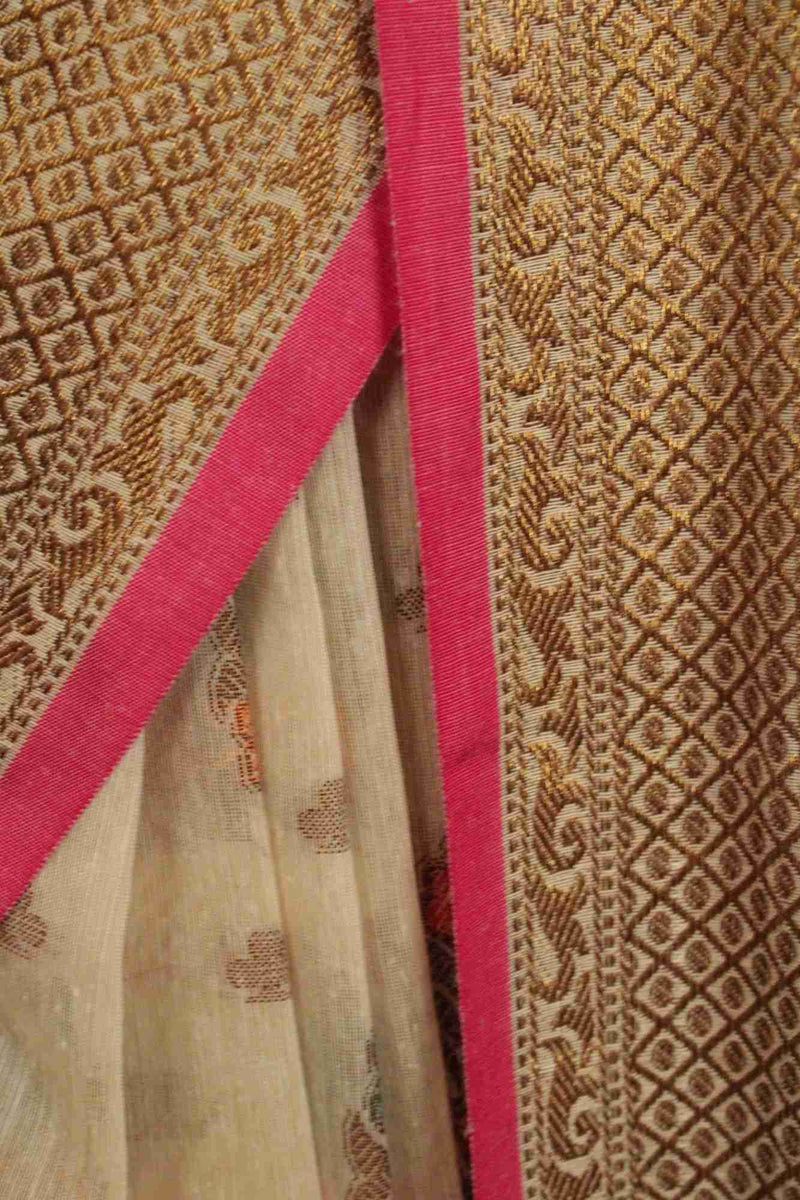 Beige Resham Zari Woven Cotton silk Wrap in 1 minute saree - Isadora Life Online Shopping Store