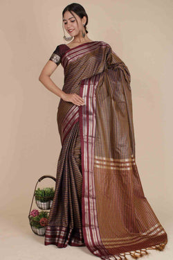 Beautiful South Silk Silver Zari Mini Checks Saree  Wrap in 1 minute saree with readymade blouse - Isadora Life Online Shopping Store