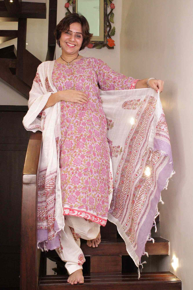 Purple and White Floral Printed ready to wear Salwar-Kameez with Dupatta - Isadora Life Online Shopping Store