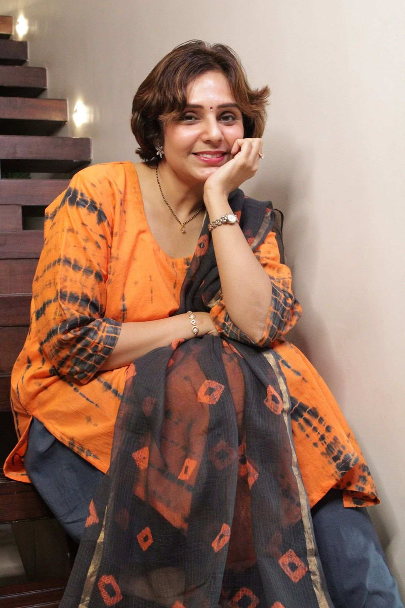 Orange-Black Kota Design Ready to wear Salwar-Kameez with Dupatta - Isadora Life Online Shopping Store