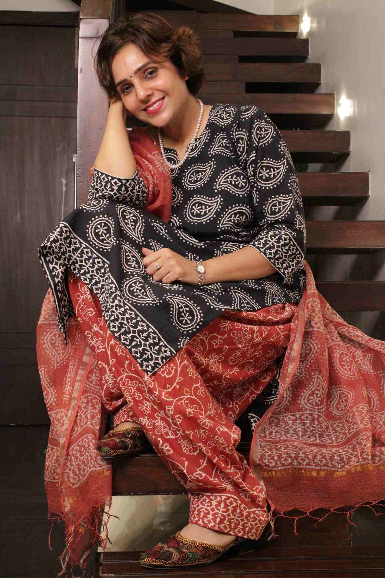 Black-Maroon Cotton Printed Ready to wear Salwar-Kameez with Printed Dupatta - Isadora Life Online Shopping Store