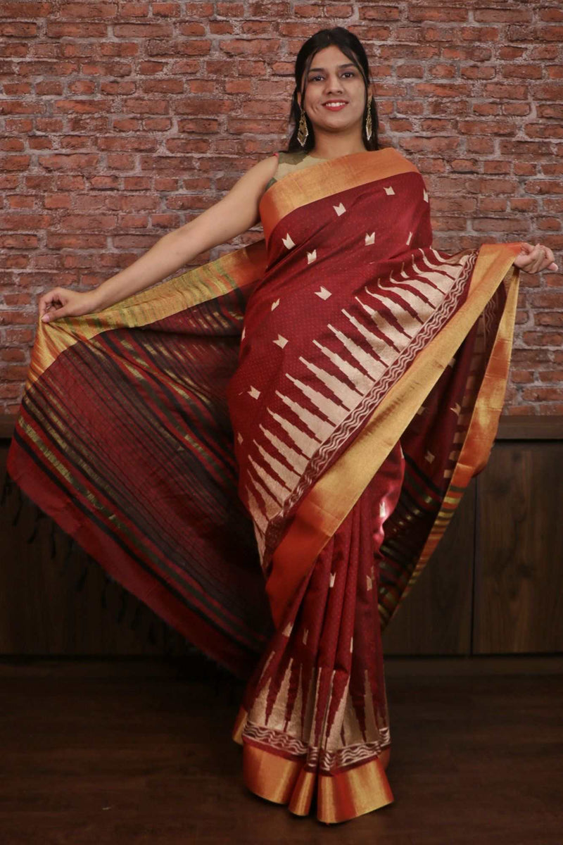 Resham thread woven zari traditional wrap in 1 minute saree - Isadora Life Online Shopping Store