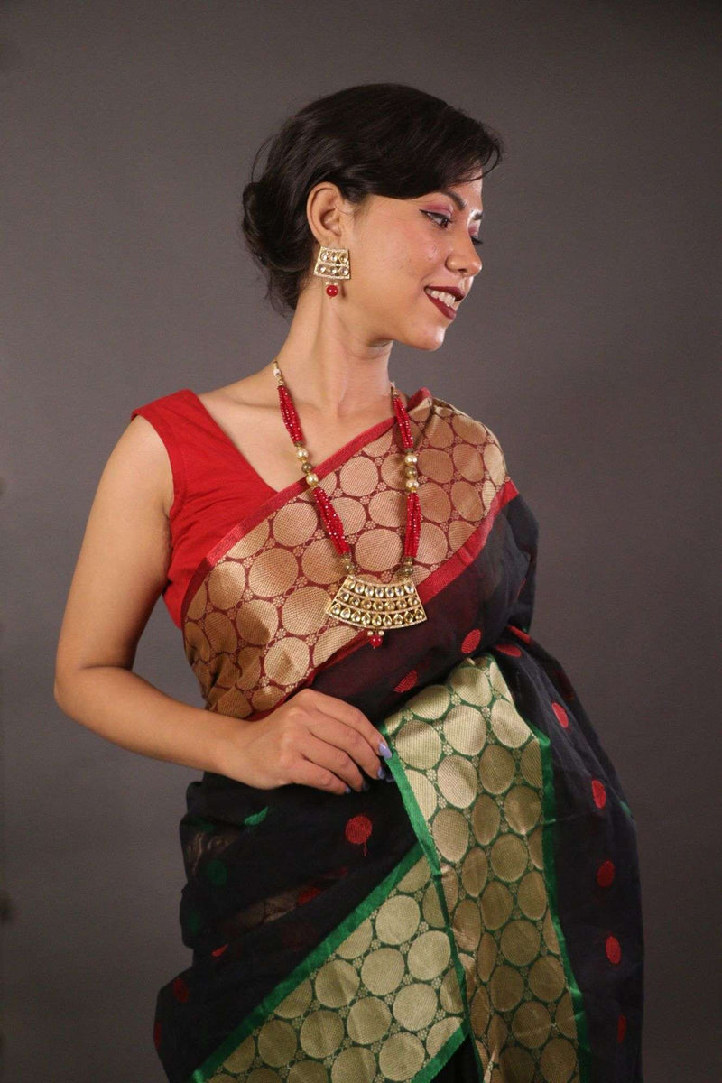 Pure cotton bengal tant ganga jamuna pattern wrap in 1 minute saree - Isadora Life Online Shopping Store