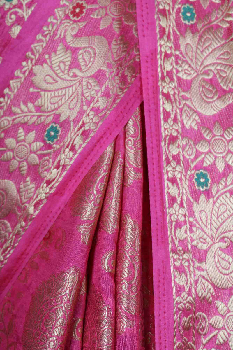 kanjivaram Zari Interweaving Coral Pink Art Silk Wrap in 1 minute Saree with Readymade Blouse - Isadora Life Online Shopping Store