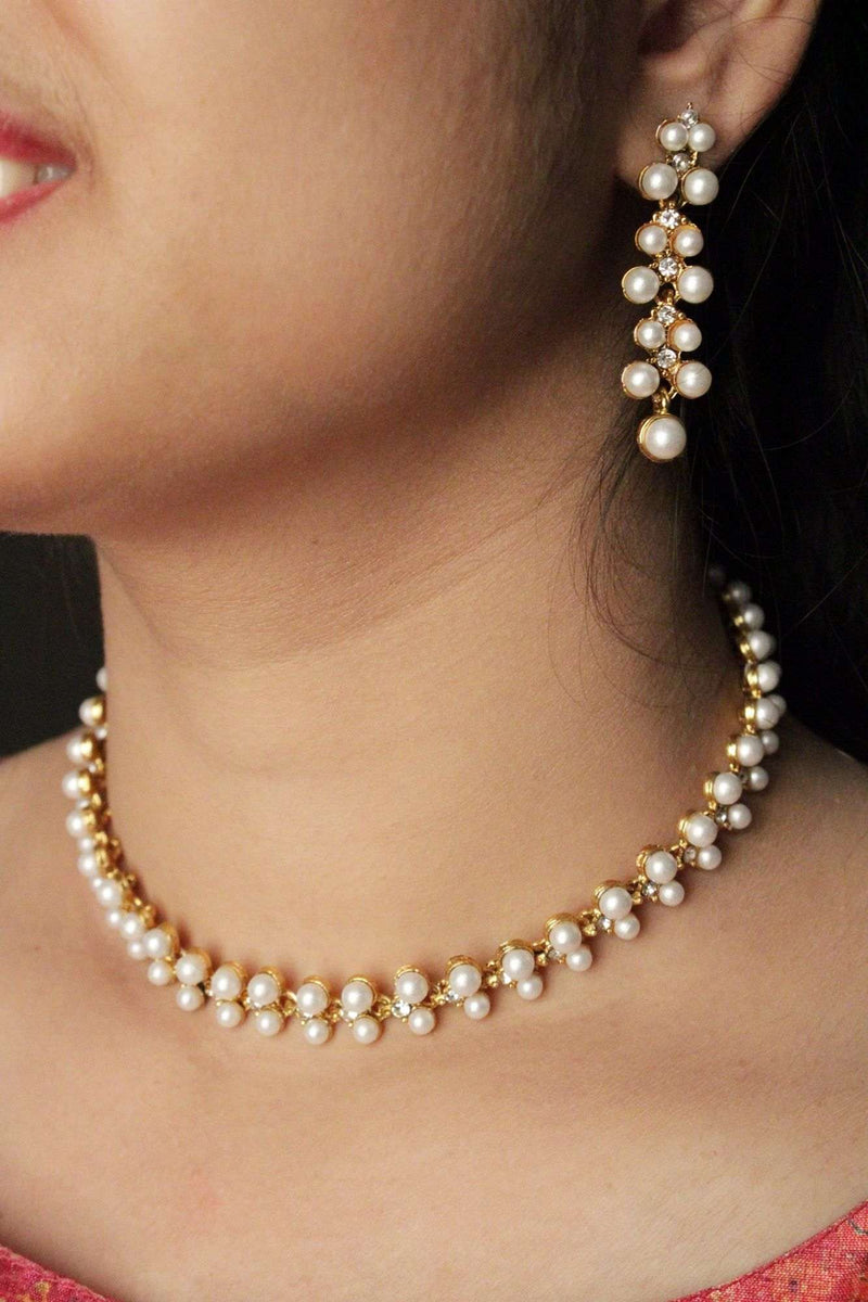 Grace Personified - Gold-Toned & White Contemporary Pearls Studded Jewellery Set - Isadora Life Online Shopping Store
