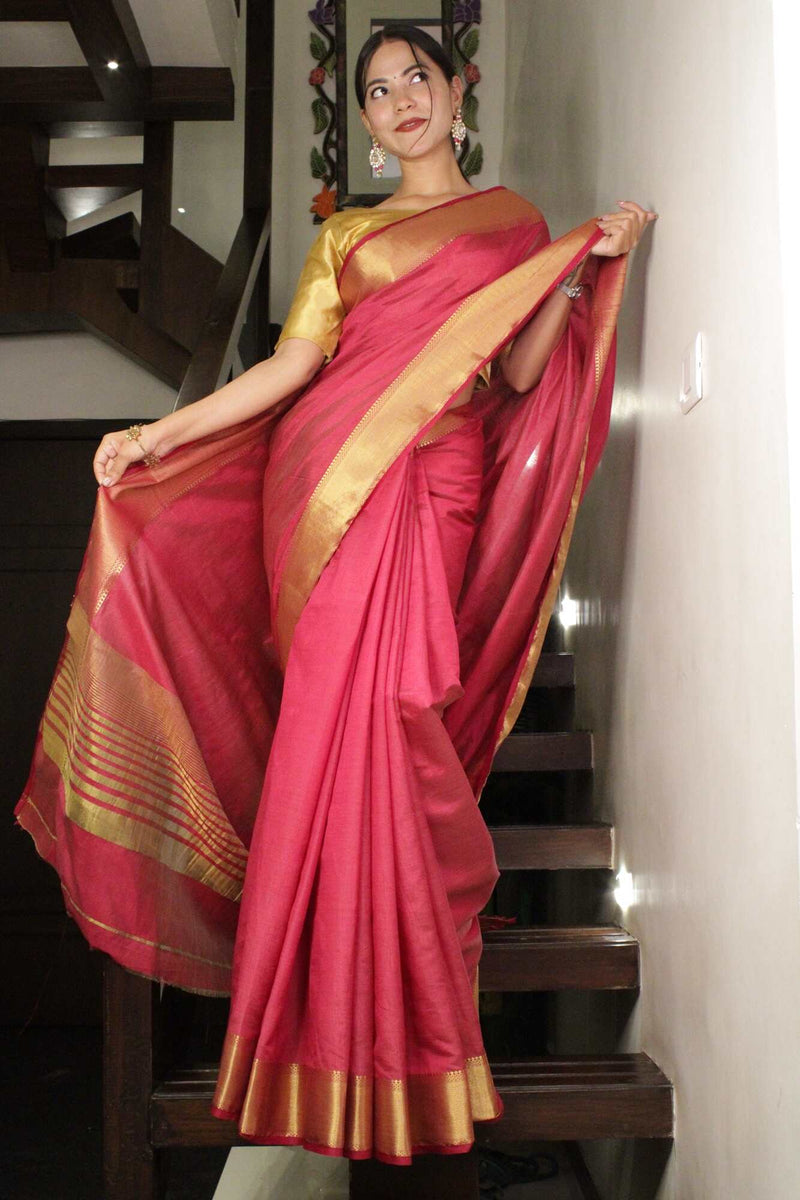 Ravishing Azure Pink With Zari Border Wrap in 1 minute Saree with Readymade Blouse - Isadora Life Online Shopping Store