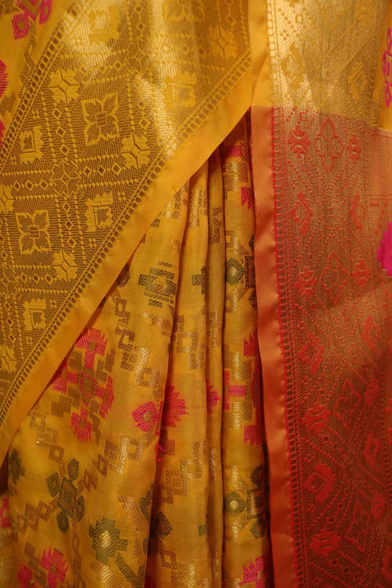 Patola banarasi woven zari border and pallu wrap in 1 minute saree - Isadora Life Online Shopping Store