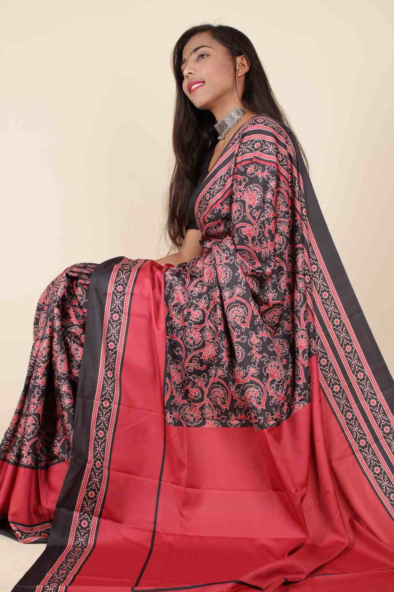 Kalamkari Printed Beautiful Pallu Wrap in 1 Minute Drape Saree With Readymade Blouse - Isadora Life Online Shopping Store